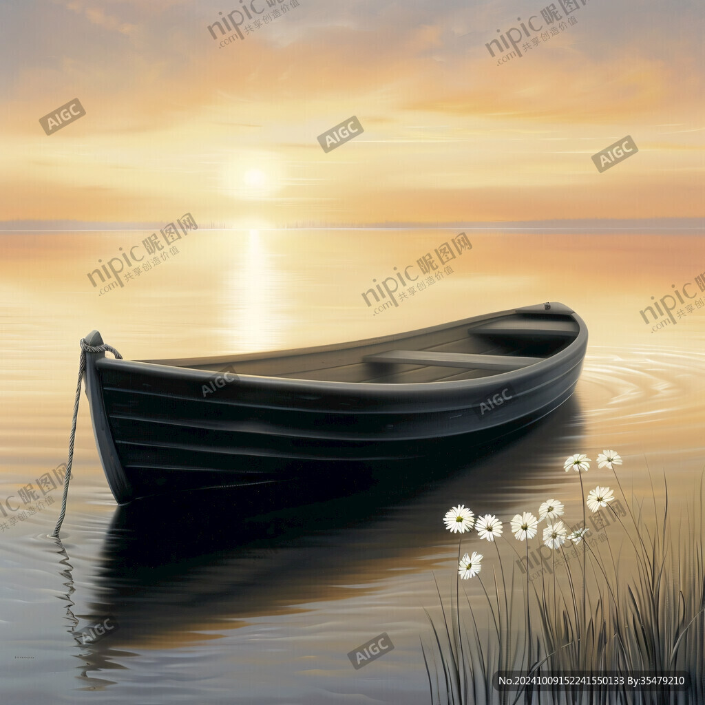 黄昏湖畔木舟