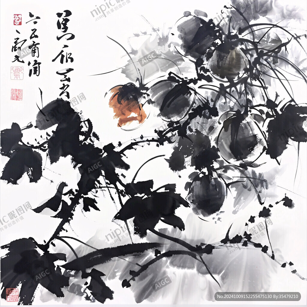 手绘国画水墨葫芦