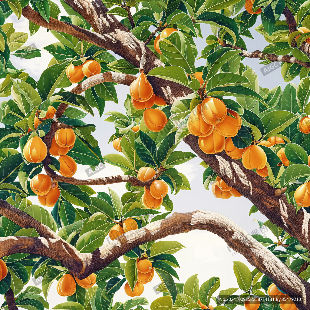 黄桃树插画