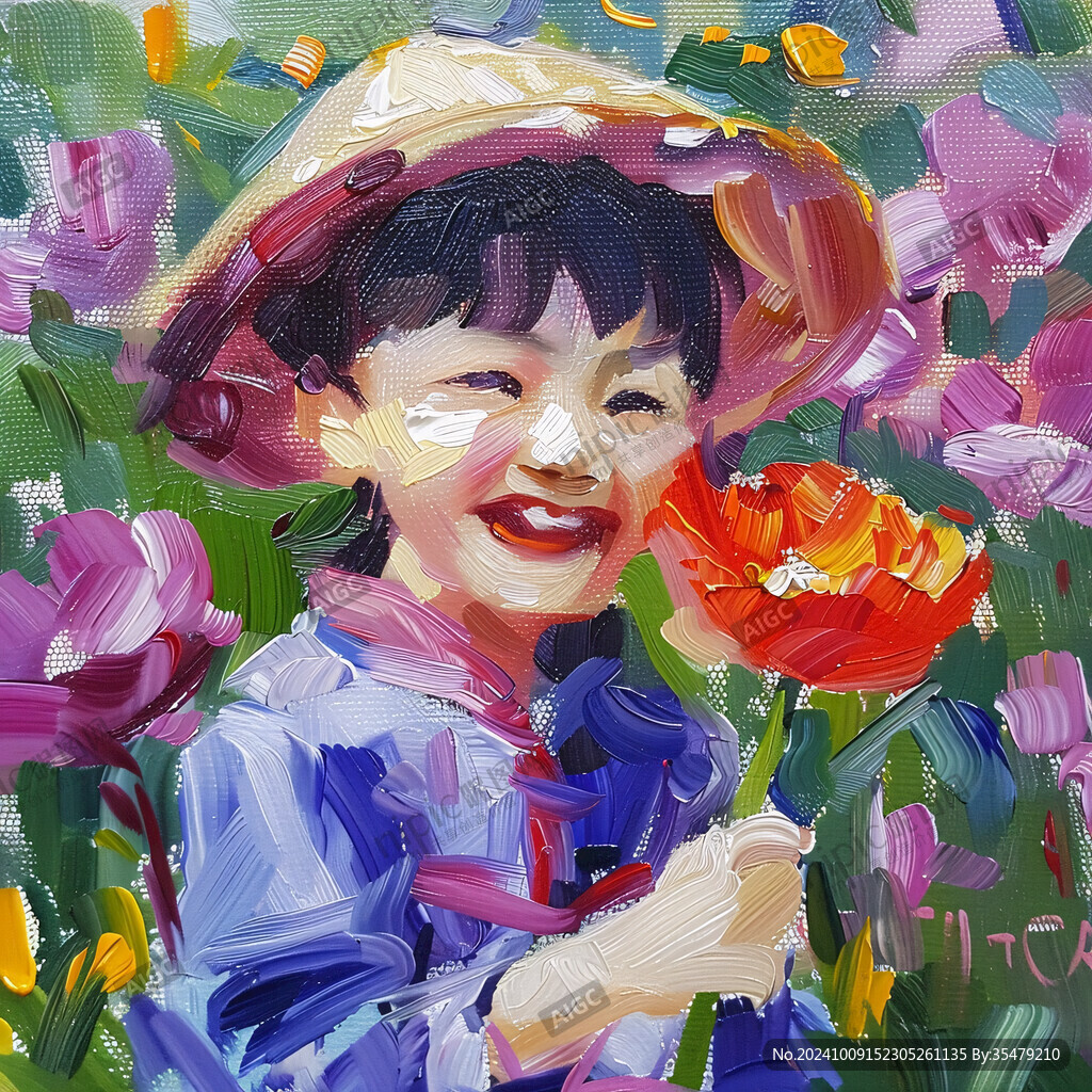 男孩捧花插画