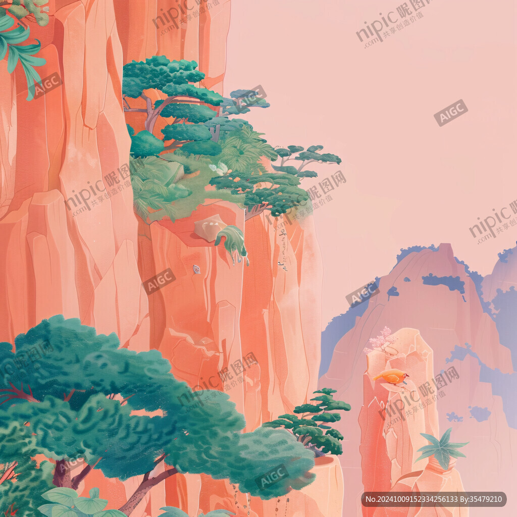 迎客松插画