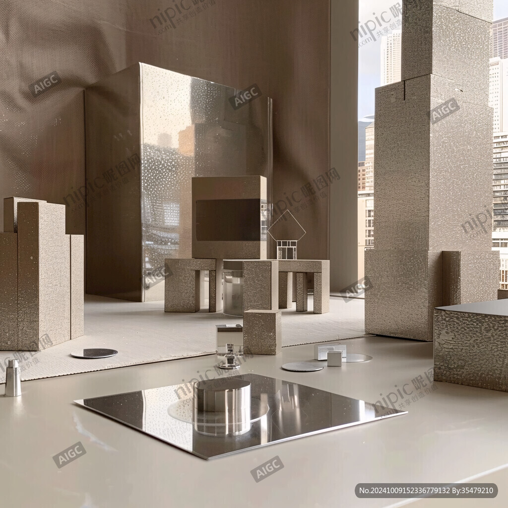 3d玻璃金属材质建筑