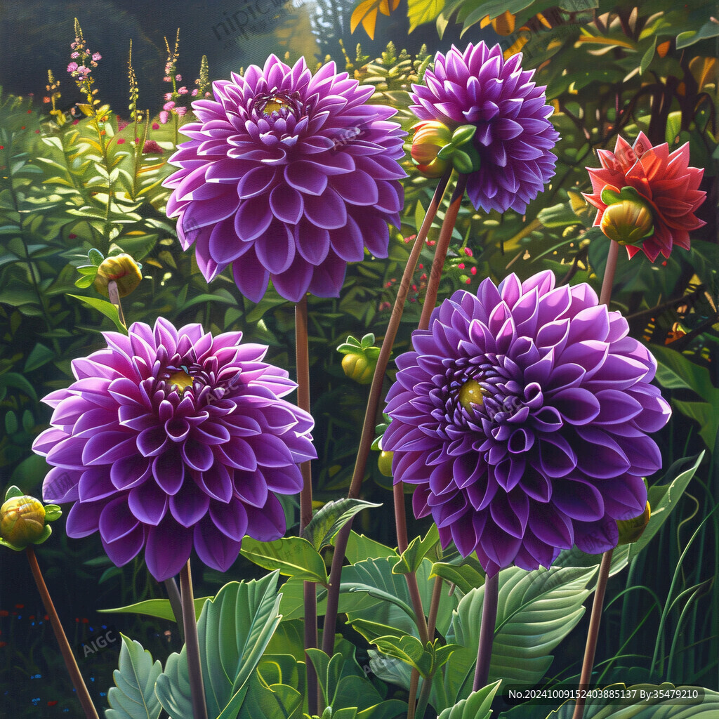 紫色大丽花油画