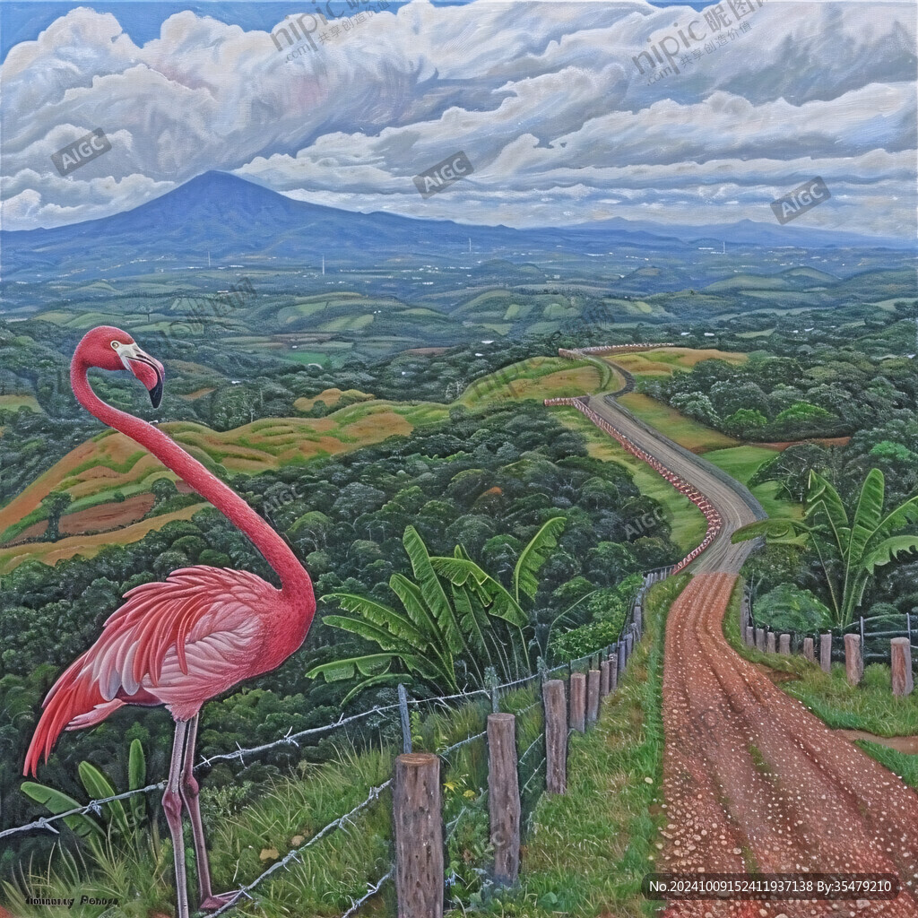 火烈鸟目鸟类油画