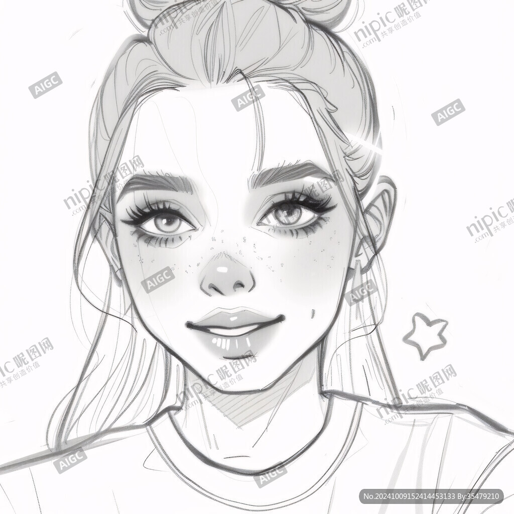 手绘俏皮女孩头像插画
