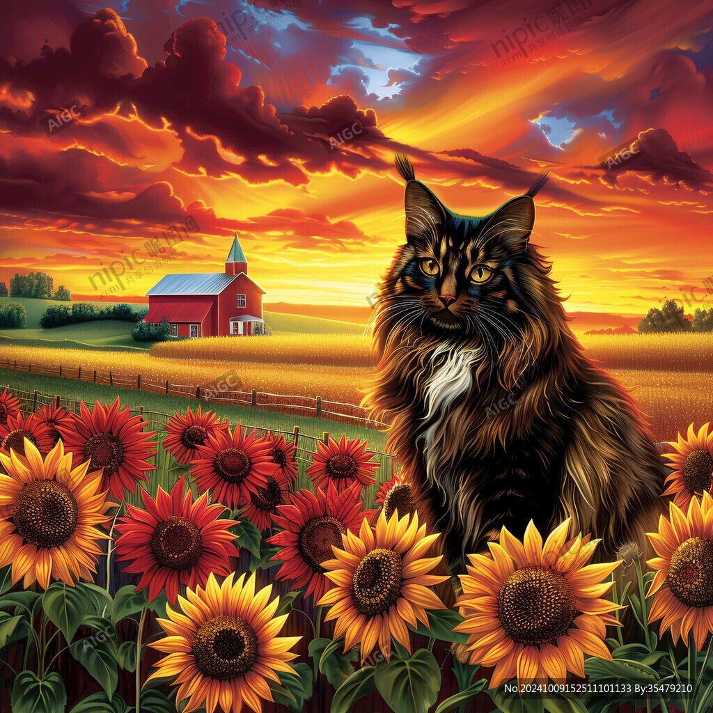 花园里的猫咪插画