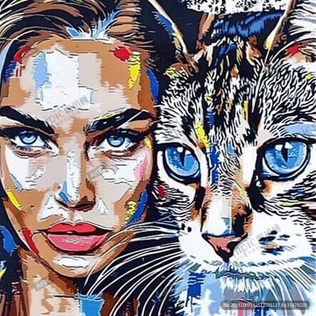 手绘猫抽象画