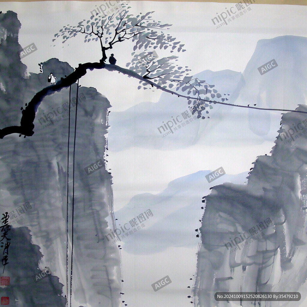 松树山峰画