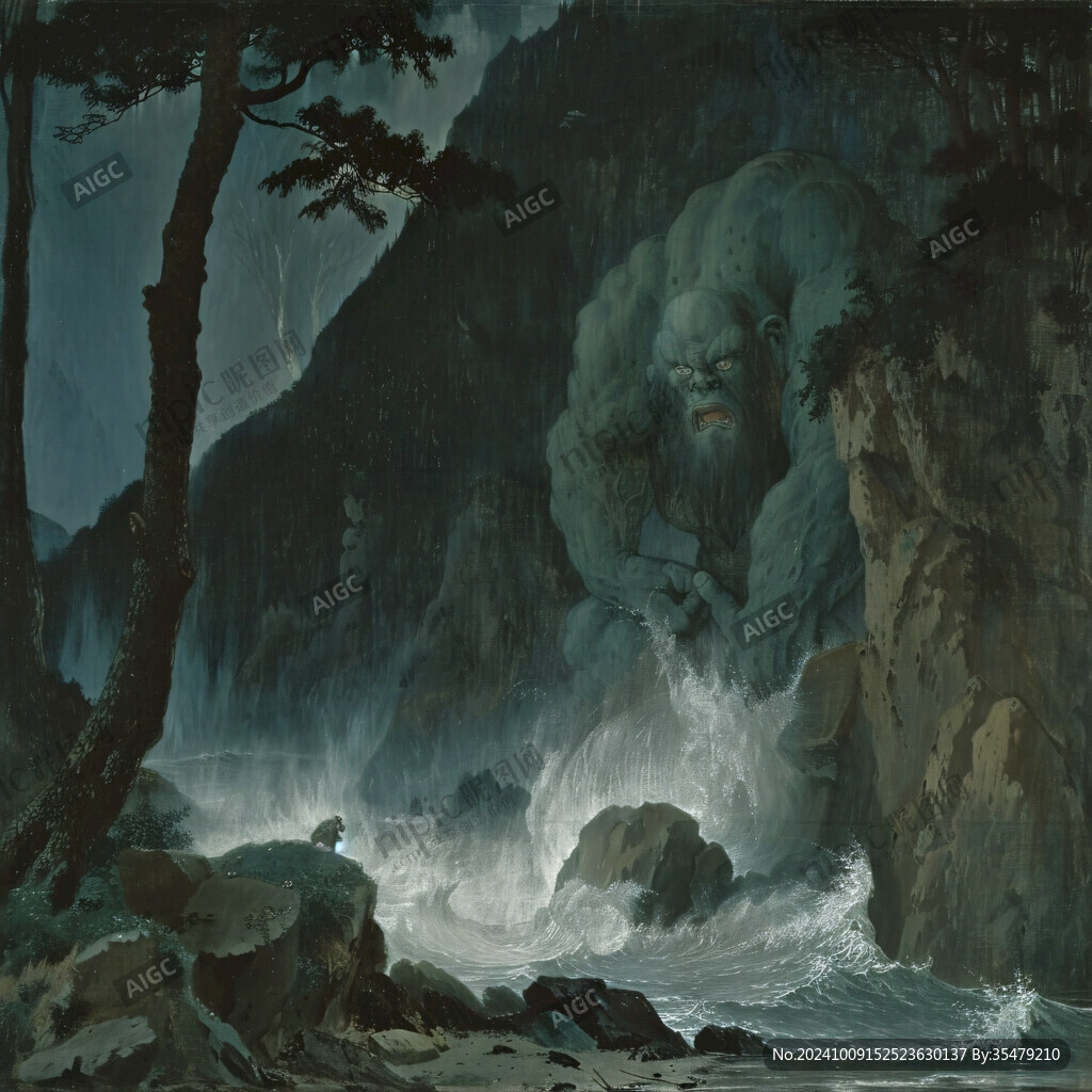 红滩瀑布油画