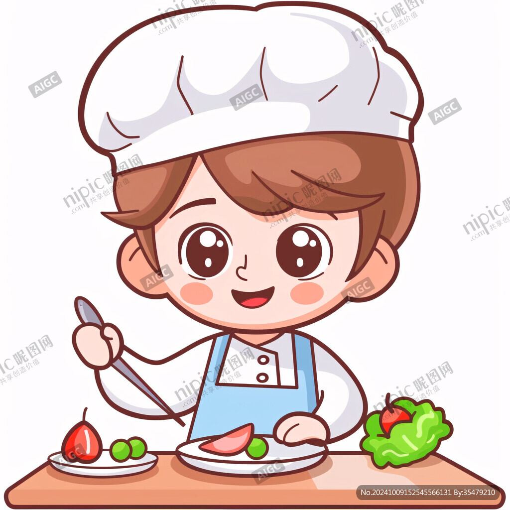 卡通男厨师端食材头像