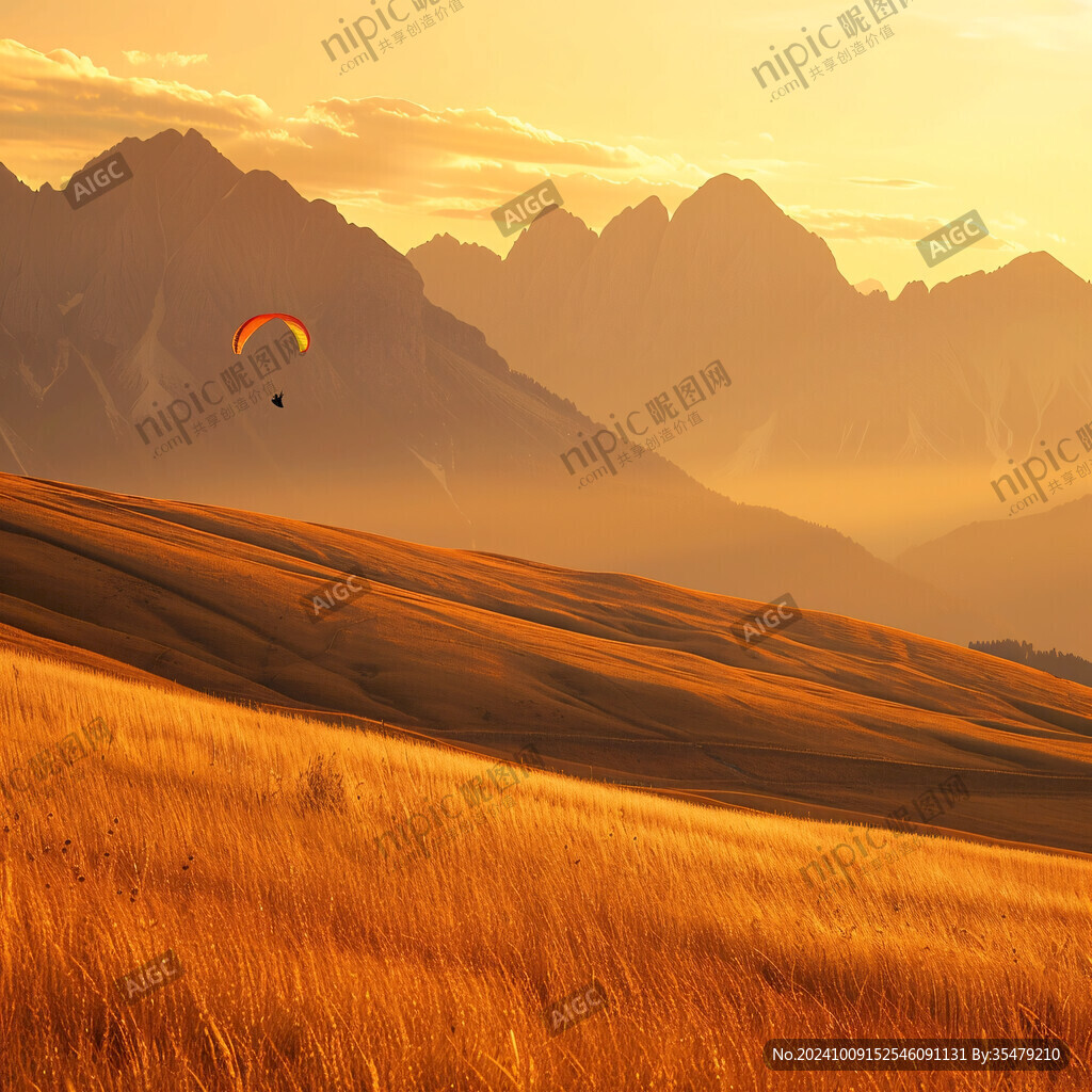 山地丘陵草场夕阳