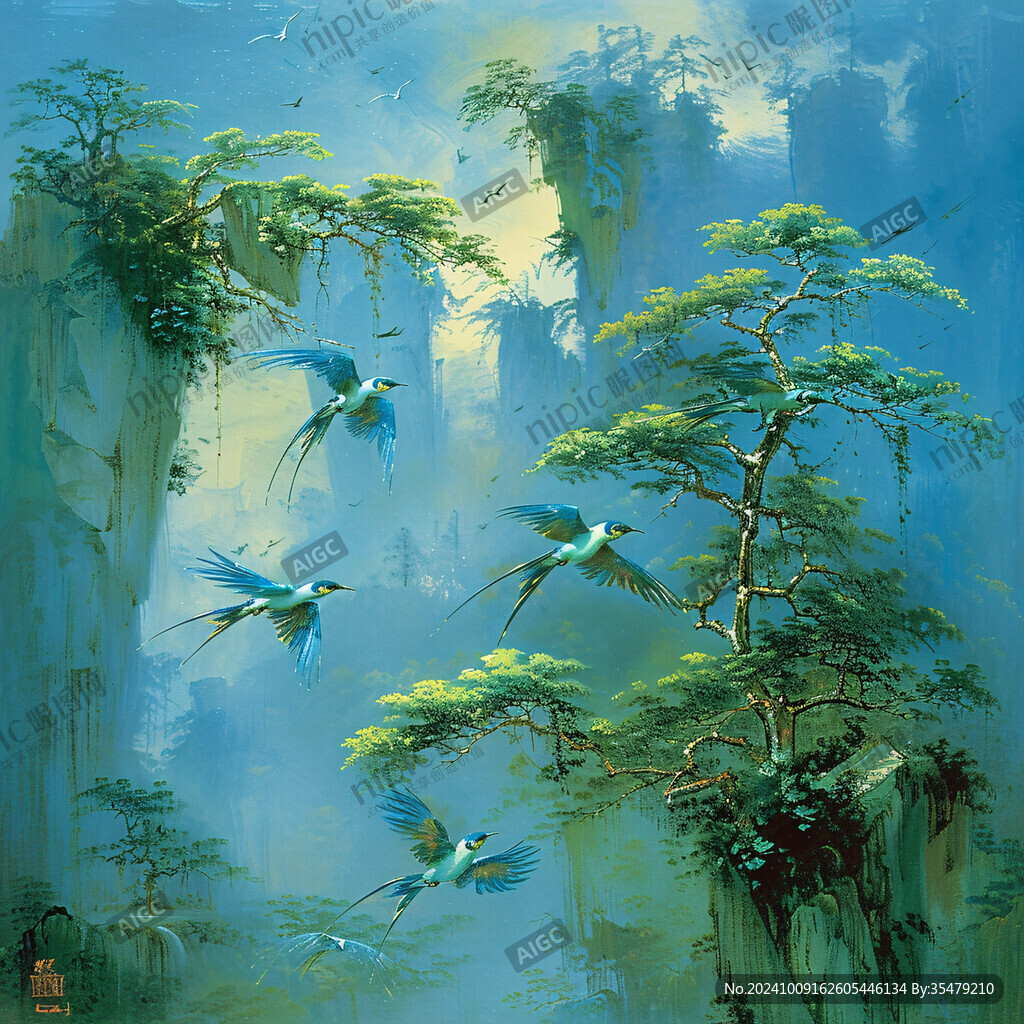 迎客松油画