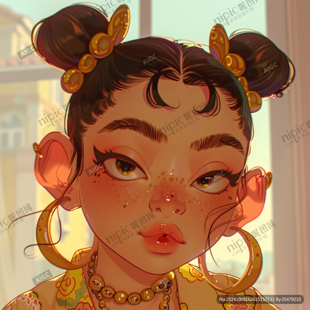 手绘国潮风格插画少女