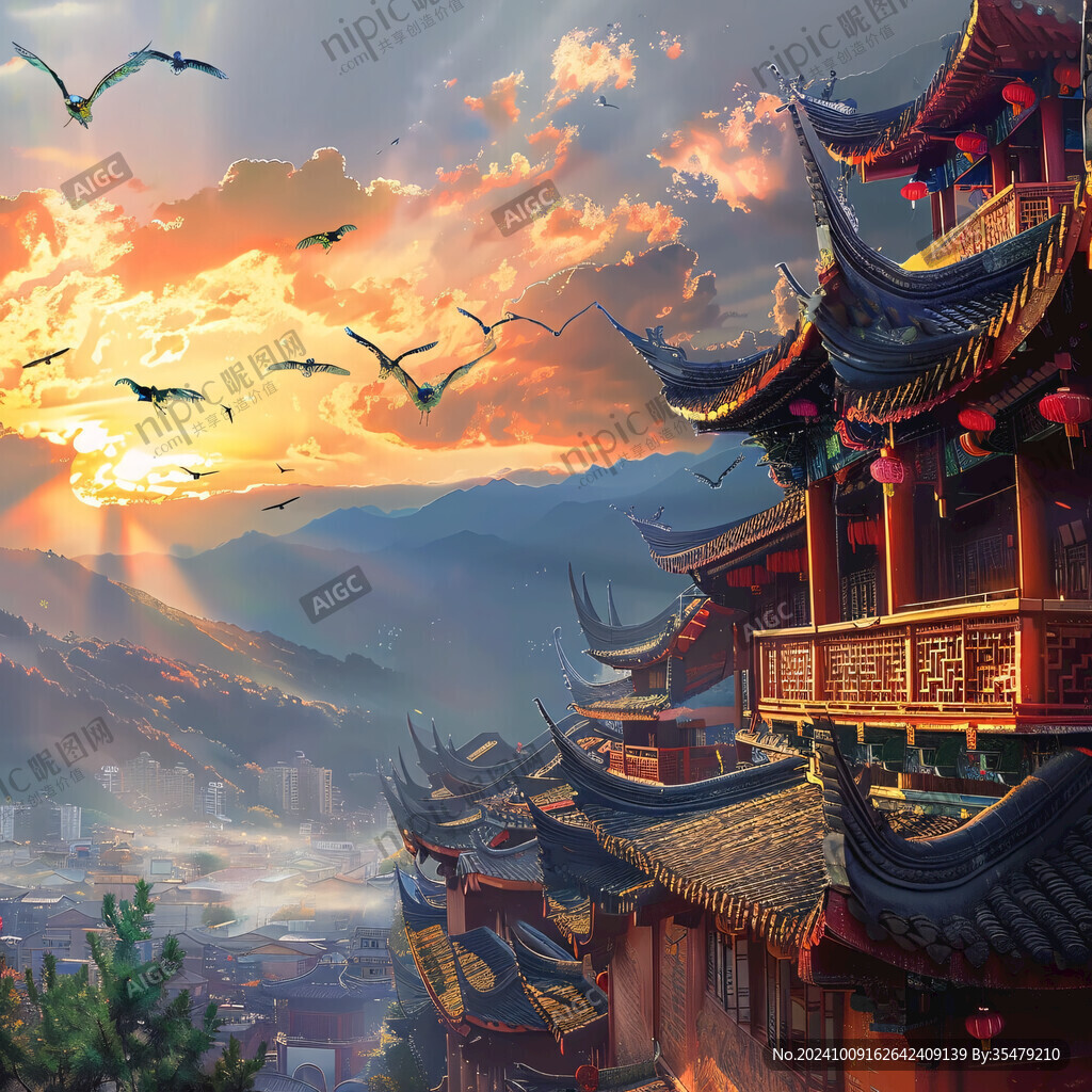 楼阁仙景插画