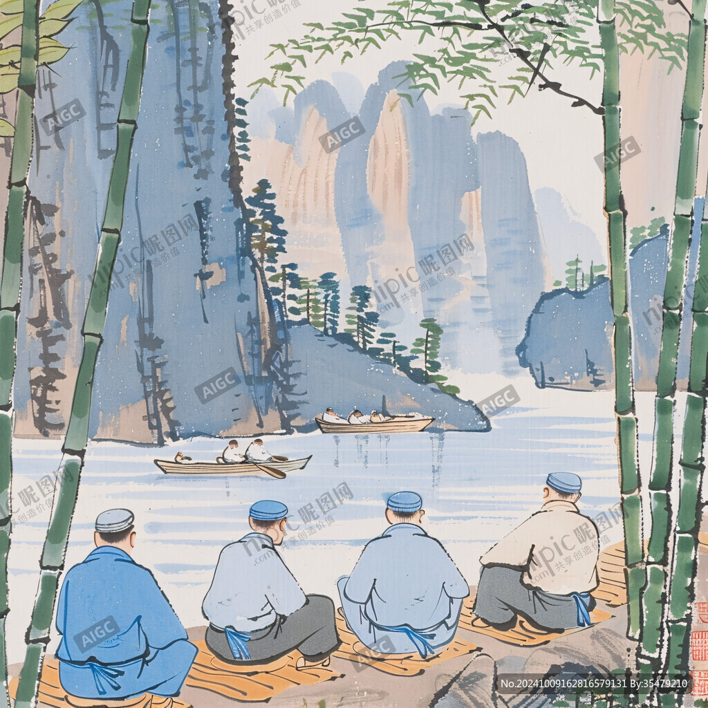 竹筏插画