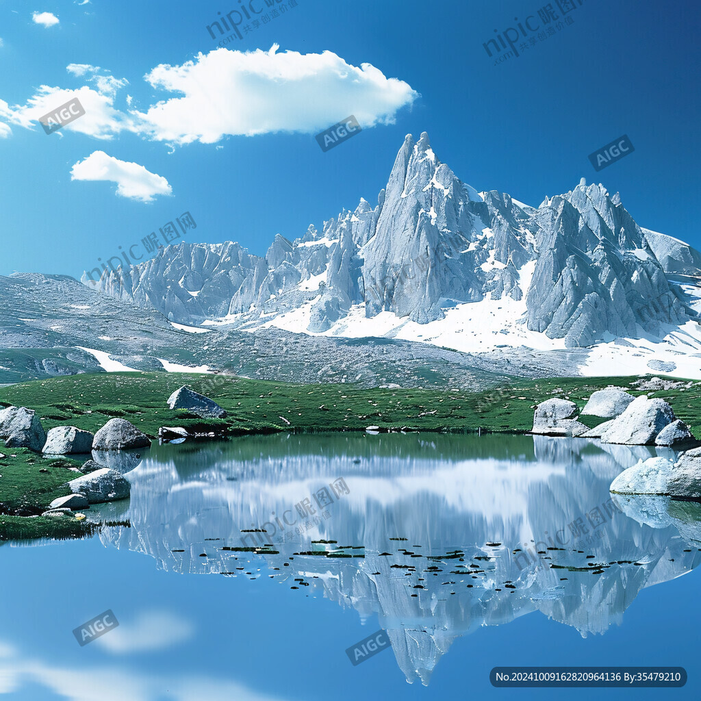 蓝天白云雪山草地湖泊