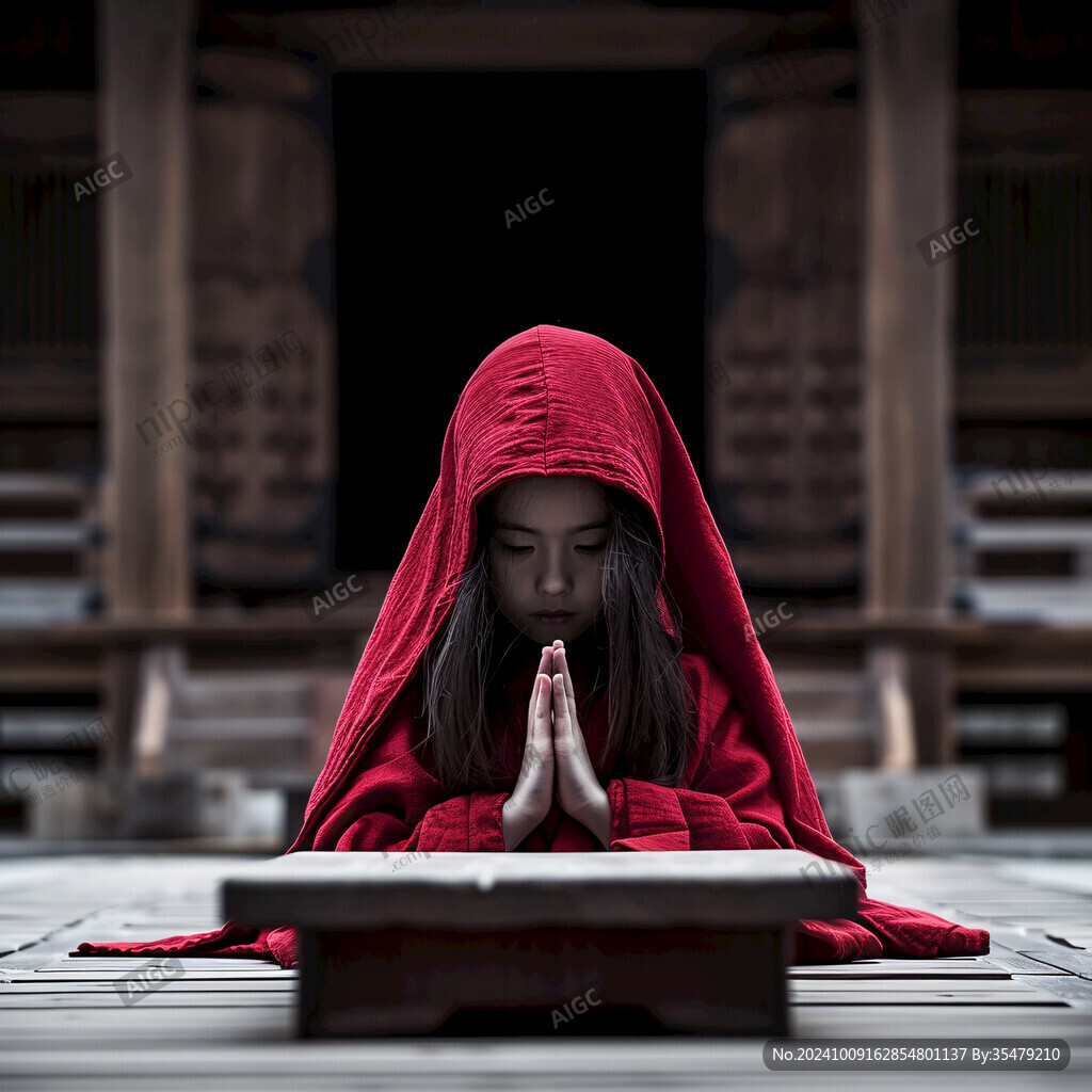 红衣女子祈福
