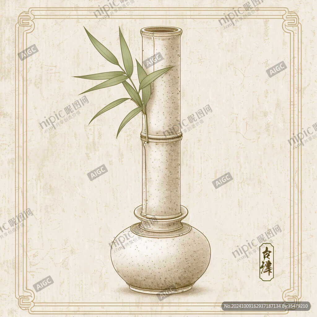 古代花瓶竹子