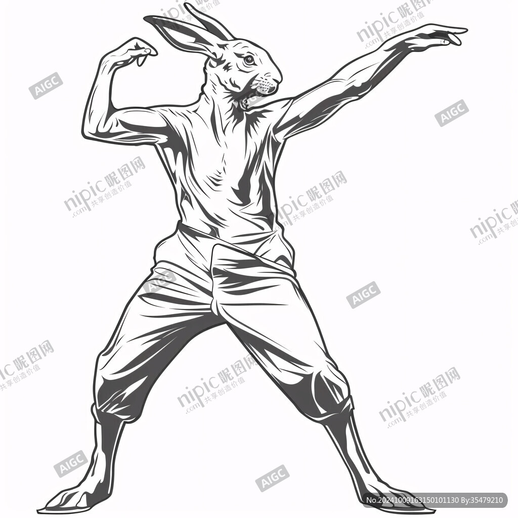 线条街舞人物水墨画