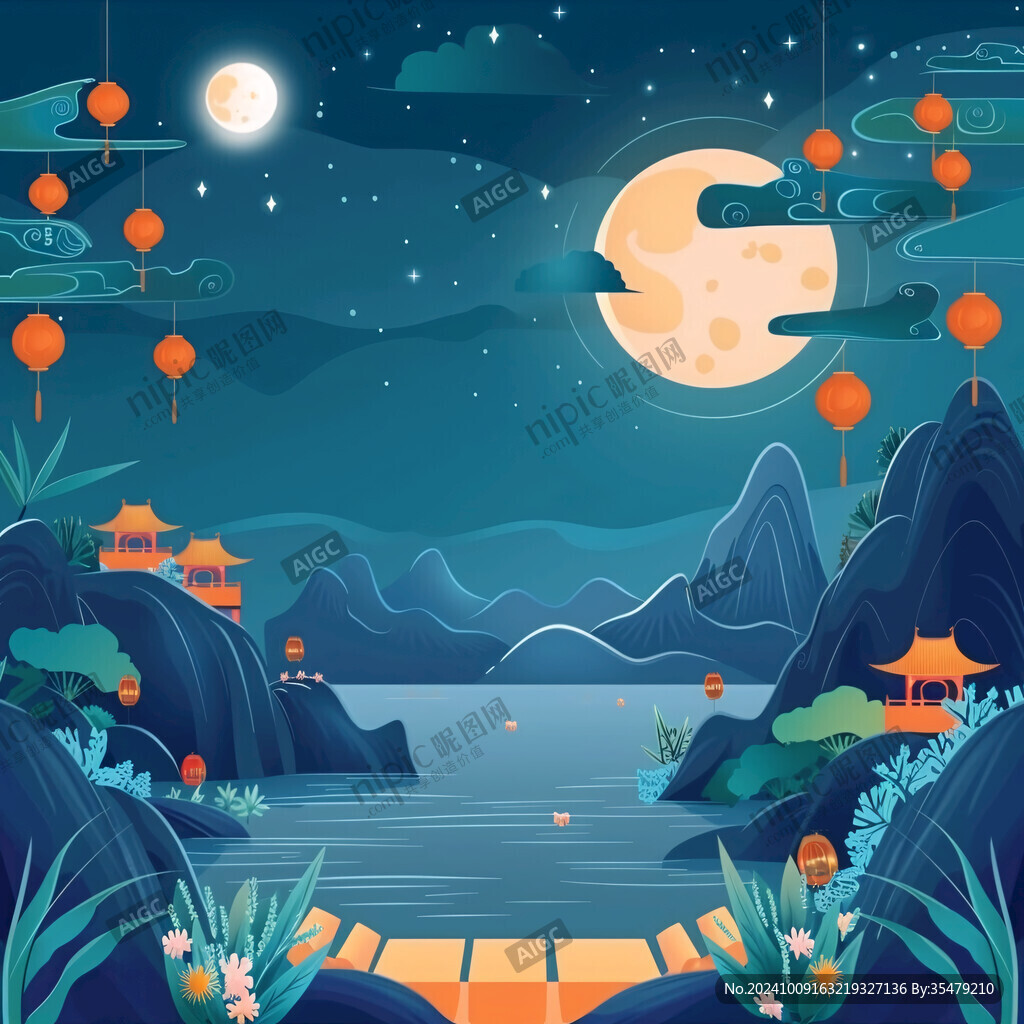 虎溪夜月景点插画
