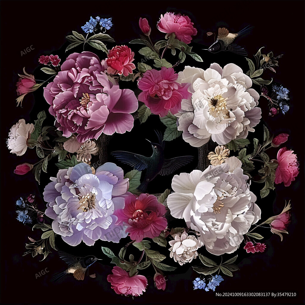 立体手绘牡丹花卉