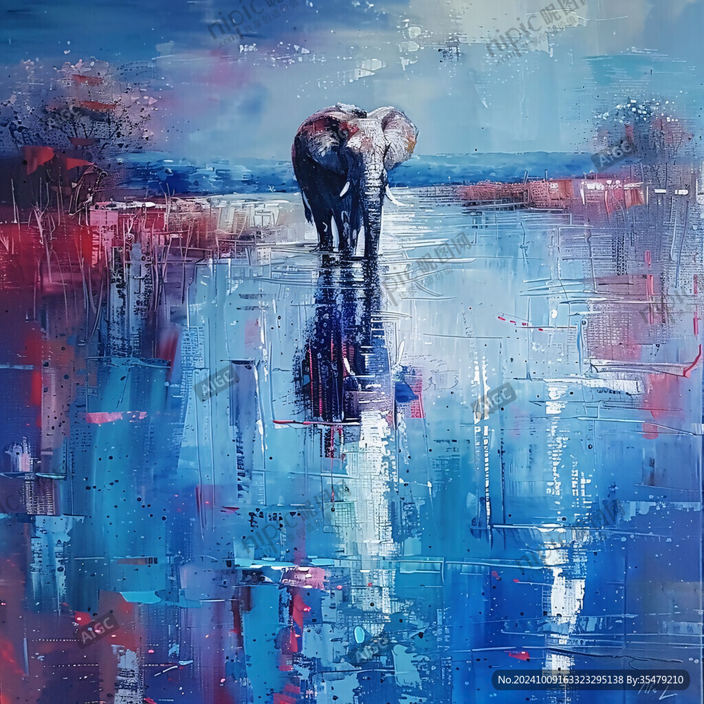 水面倒影油画