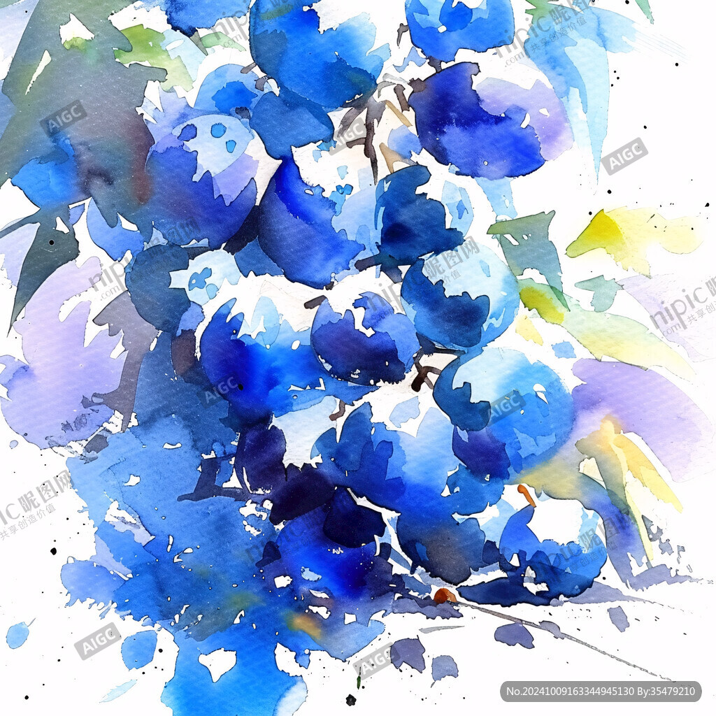 水彩风蓝莓插画