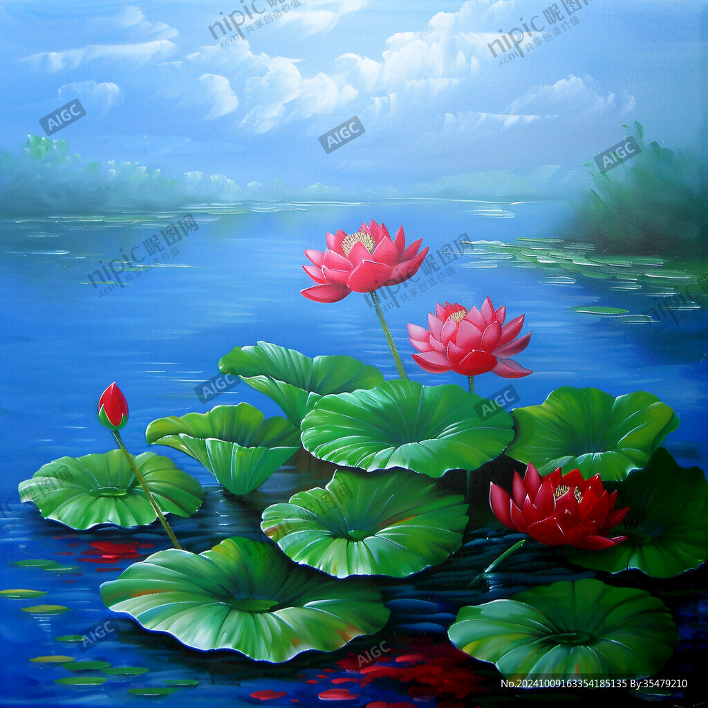 荷花油画下载
