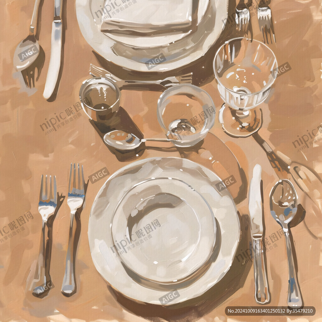 卡通餐具油画