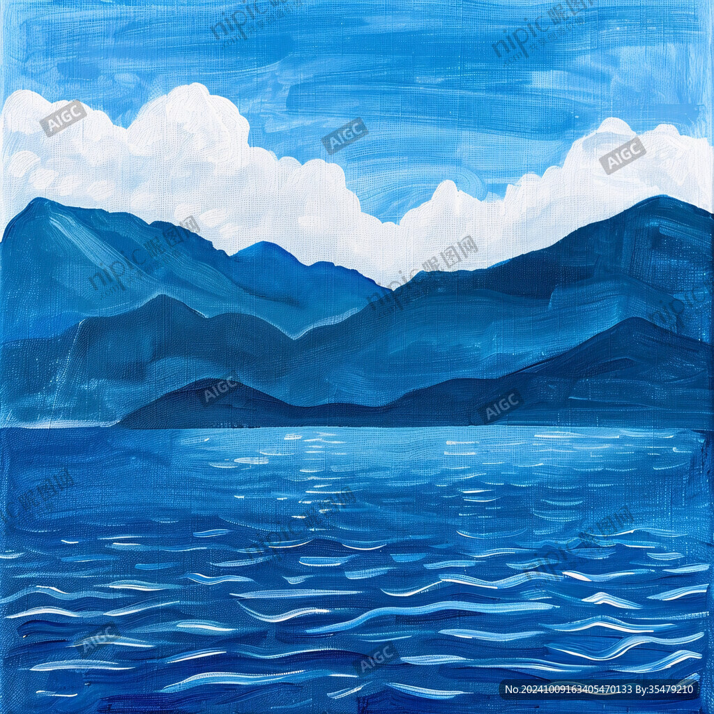 抽象风景画山峰海豚
