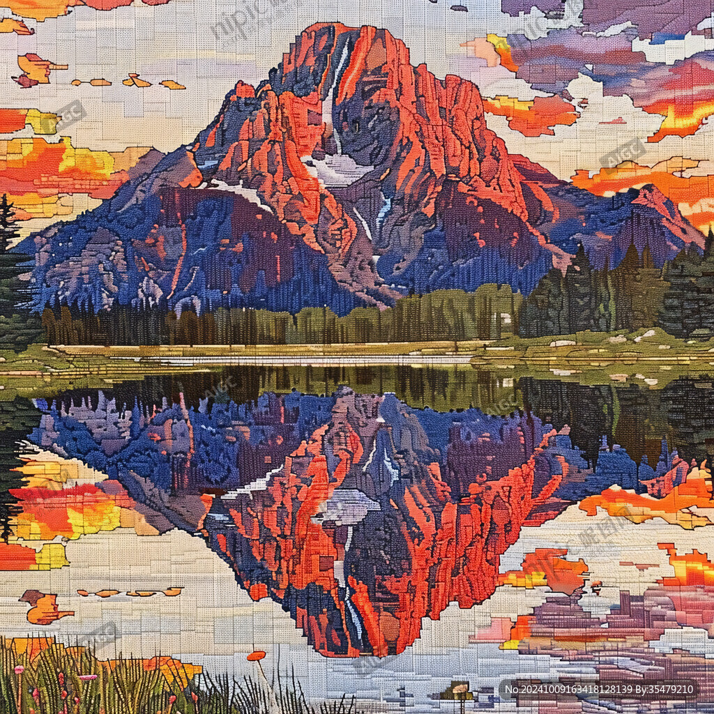 工装布纹山壁画