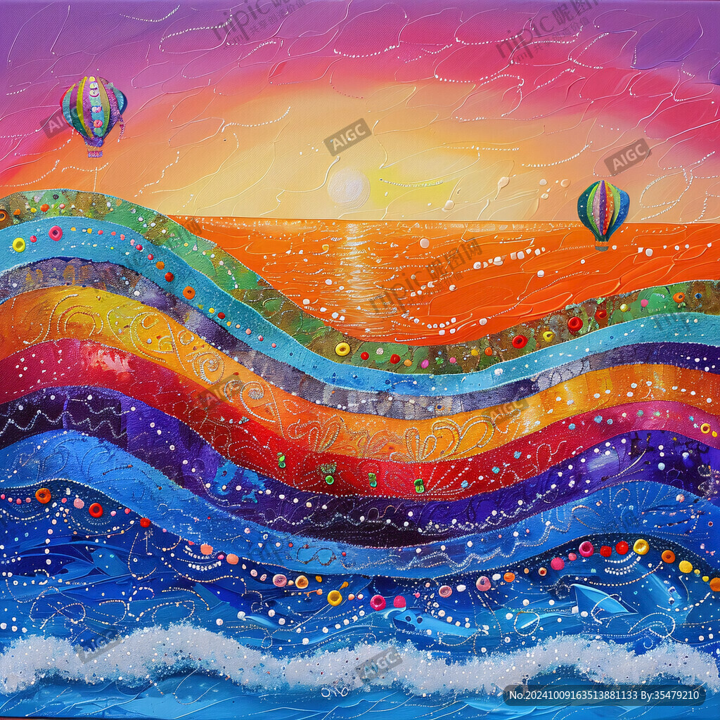 海上落日插画