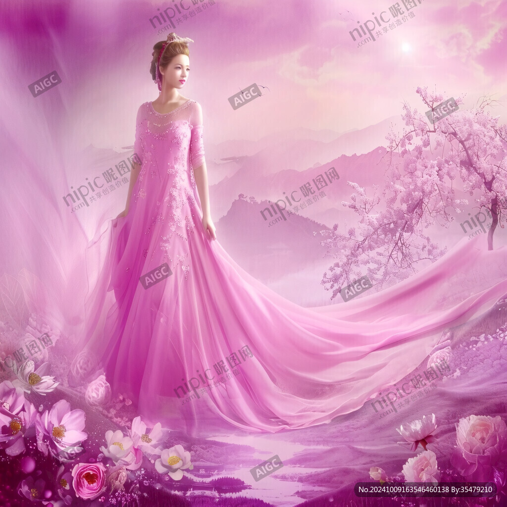 美女长裙花朵