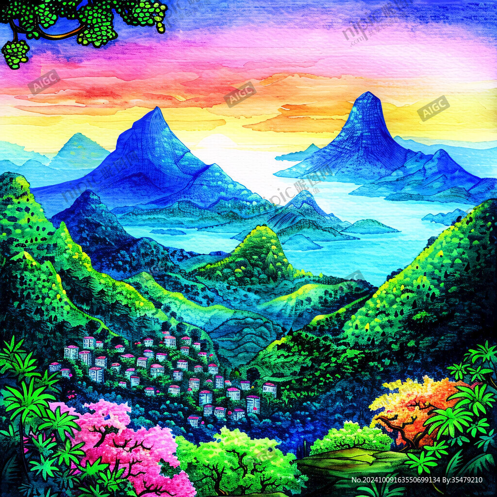 彩色绚丽山水背景