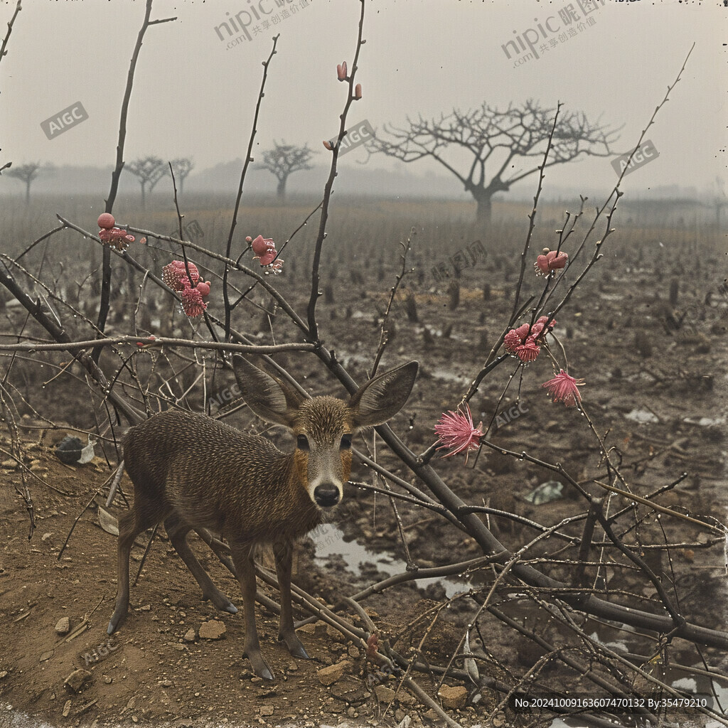 梅花鹿与花