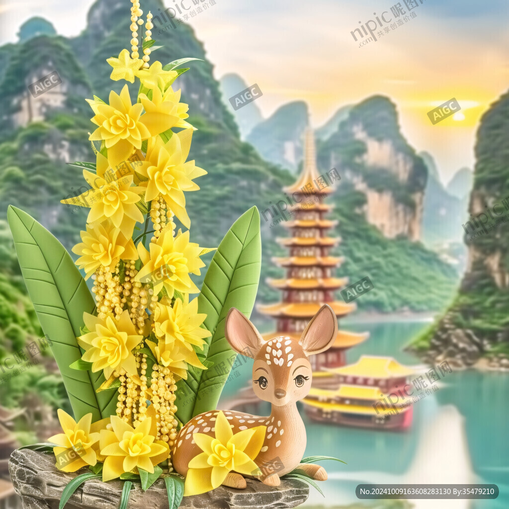 石斛山水插画