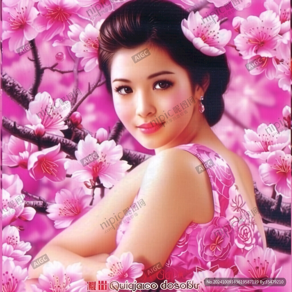 手绘桃花美女