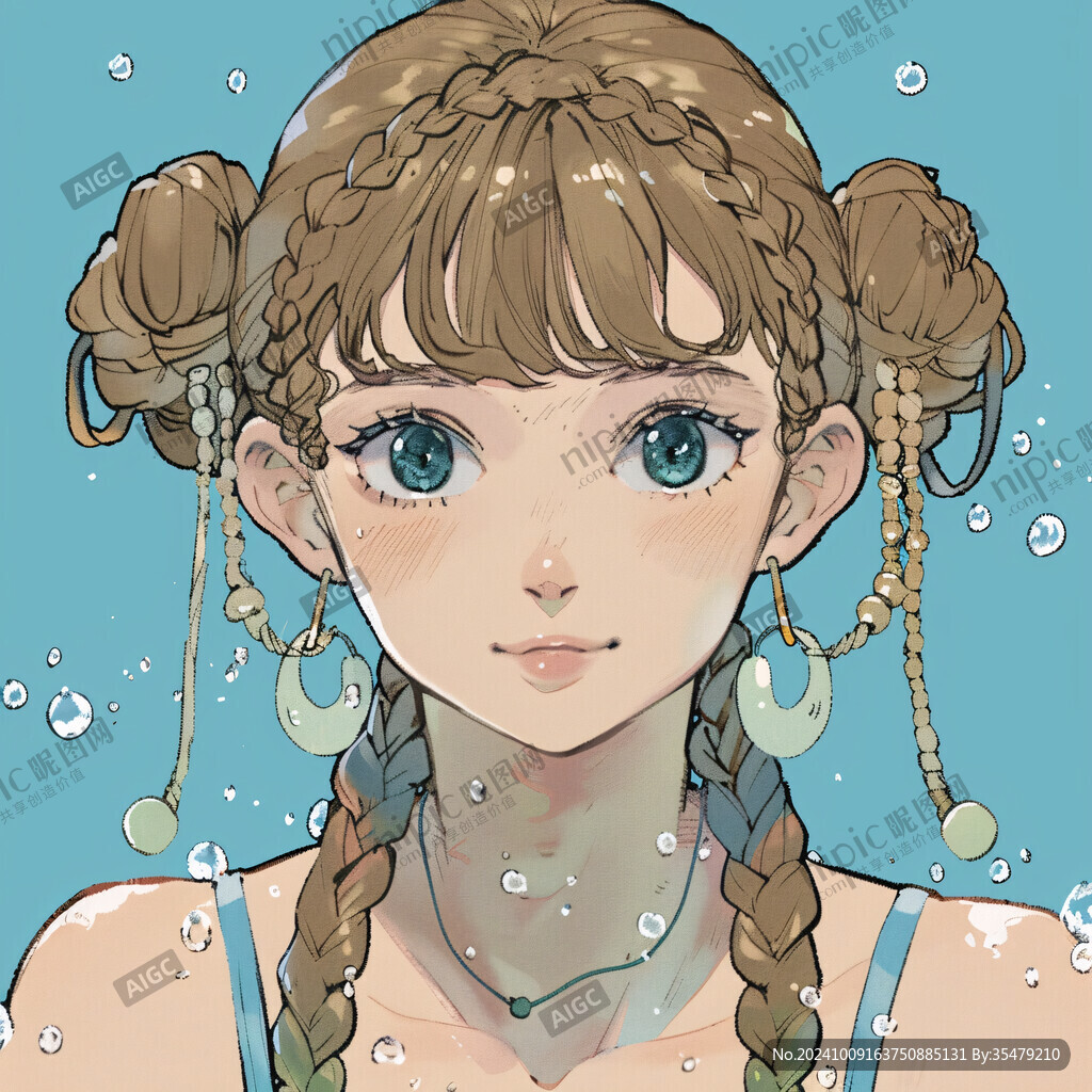 麻花辫女孩插画