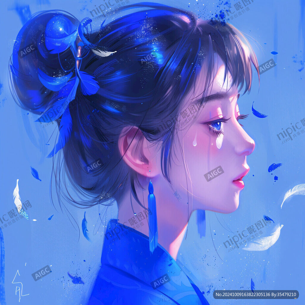蓝色女孩插画