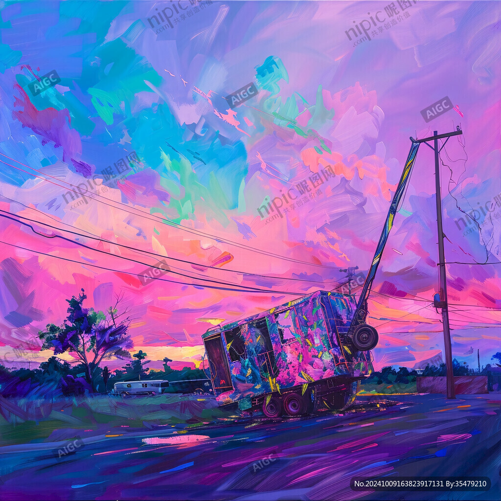 日落街道插画
