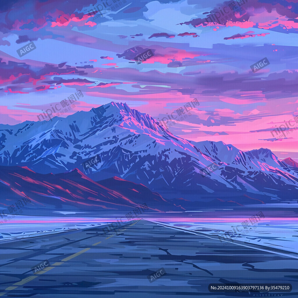 黄昏远山插画