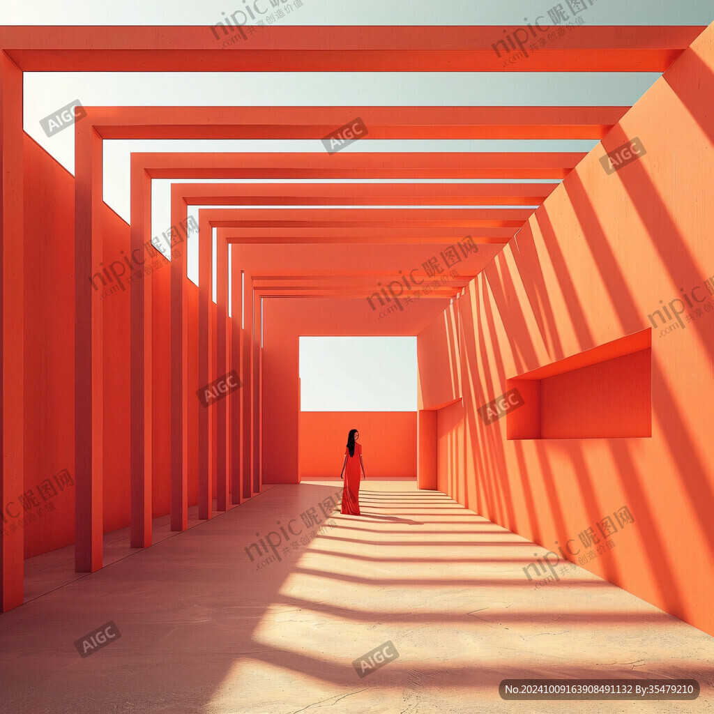 暗红柱子平行透视