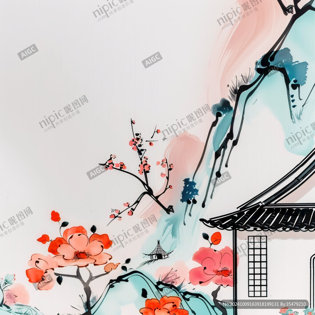 手绘梅花壁画