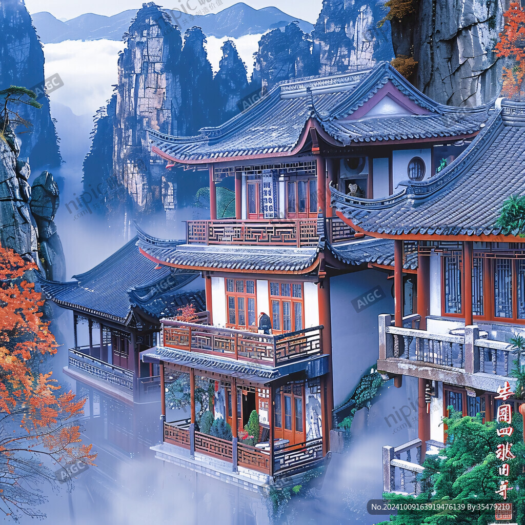 中国古建筑风景画