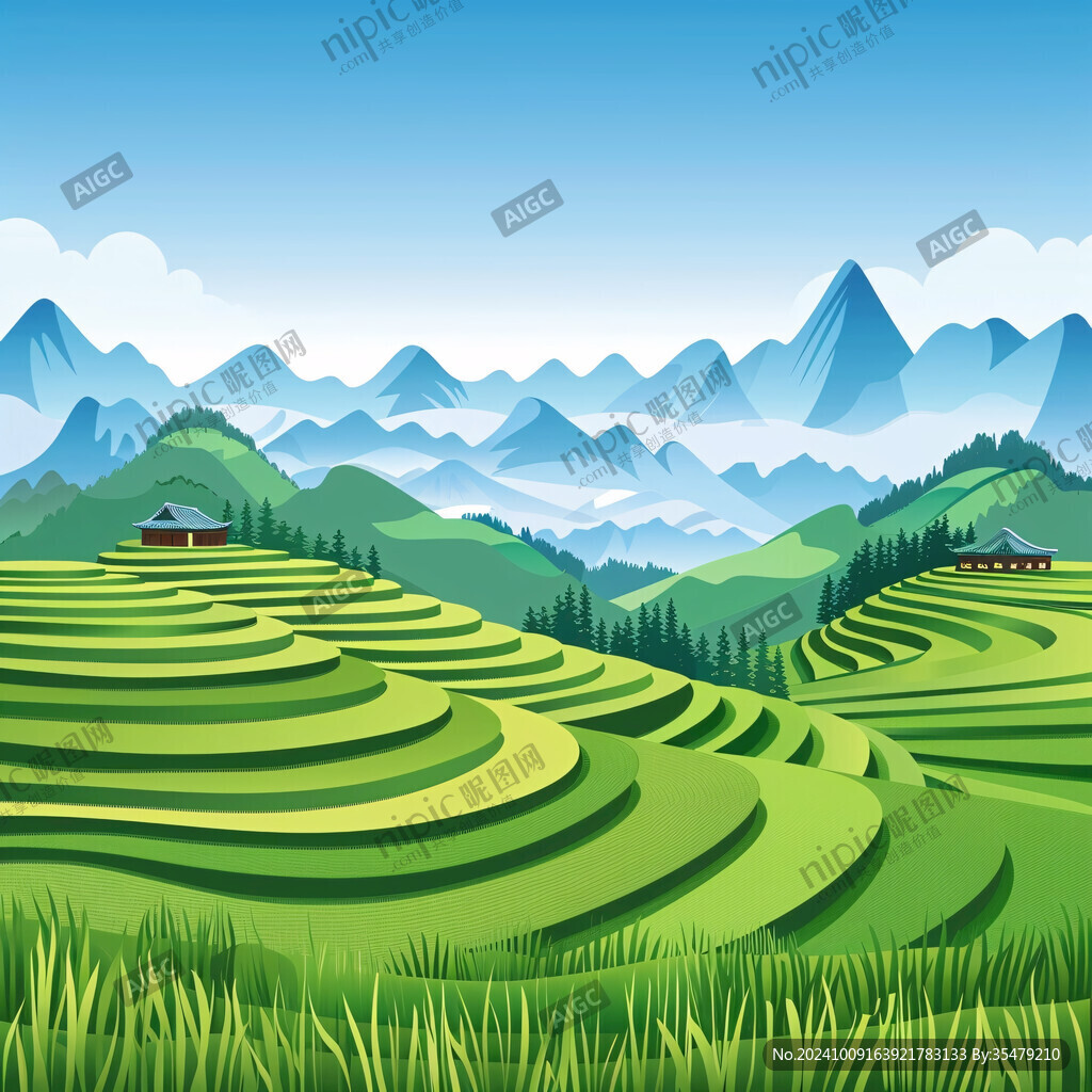 水稻梯田插画