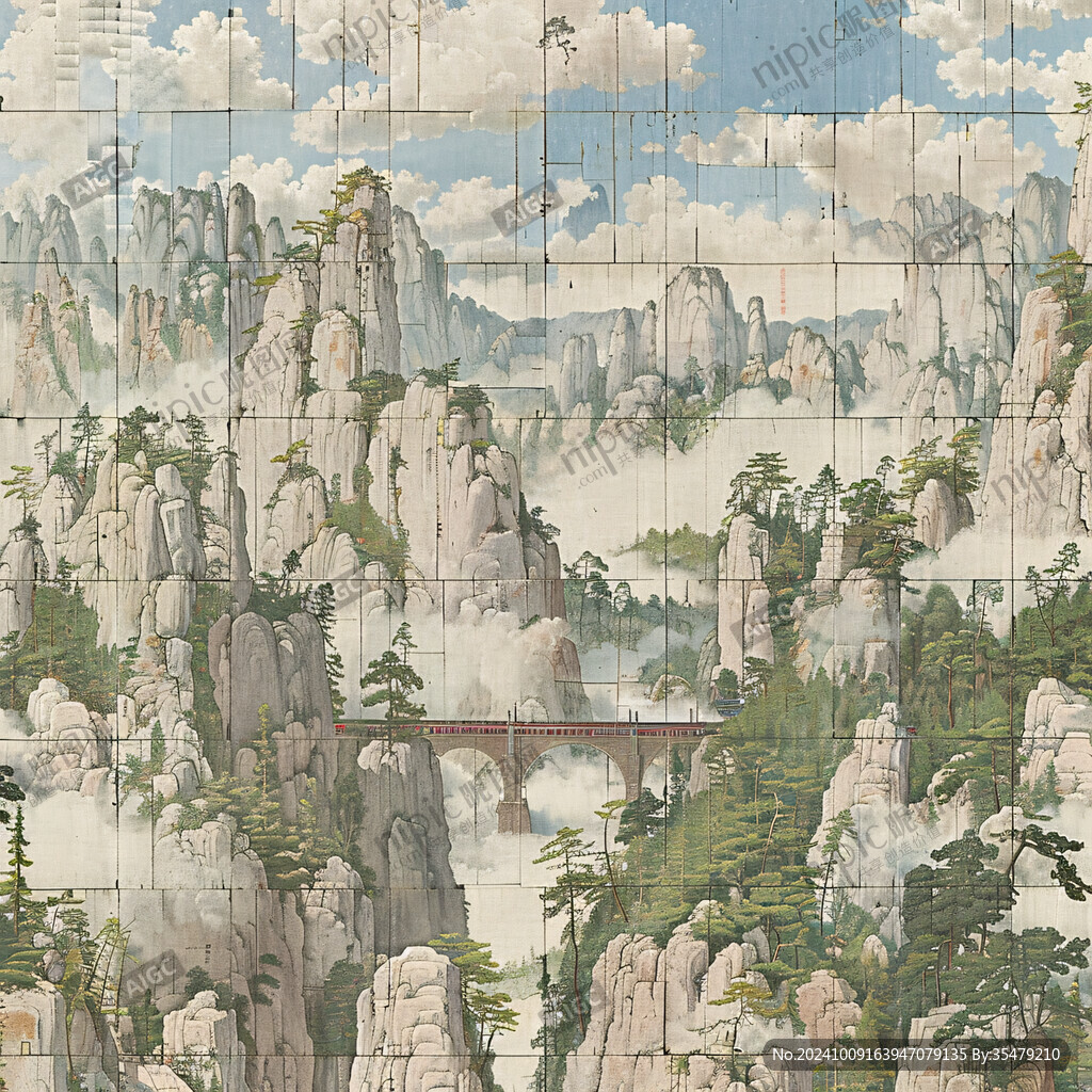 鸿山织雨景点插画
