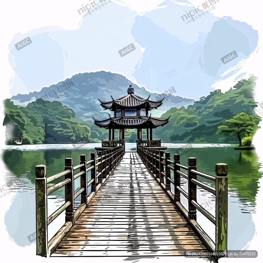 湖心亭插画