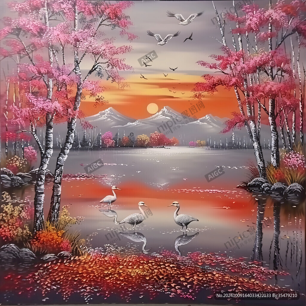 油画八鹤同春