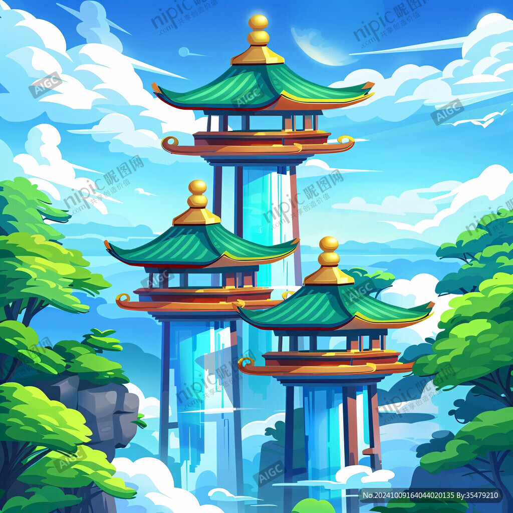 楼阁仙景插画