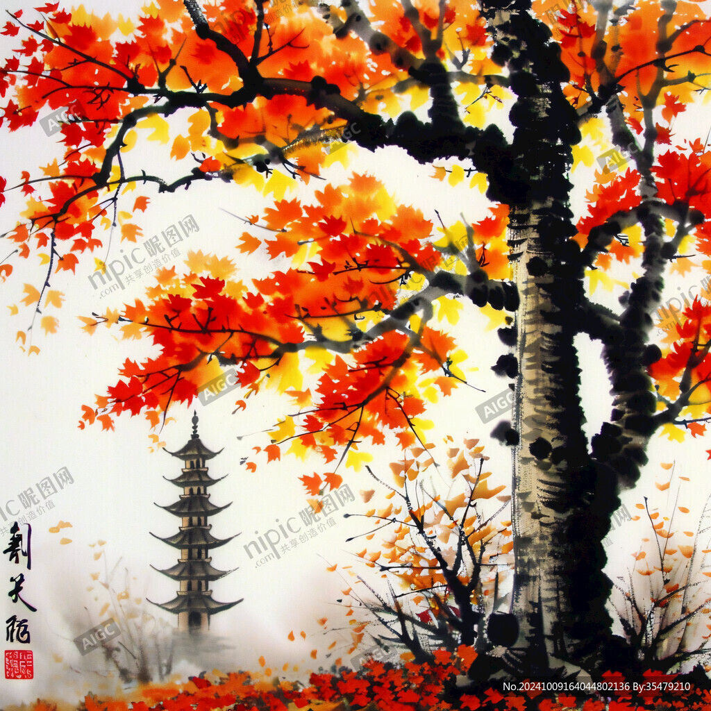 小枫树墙画